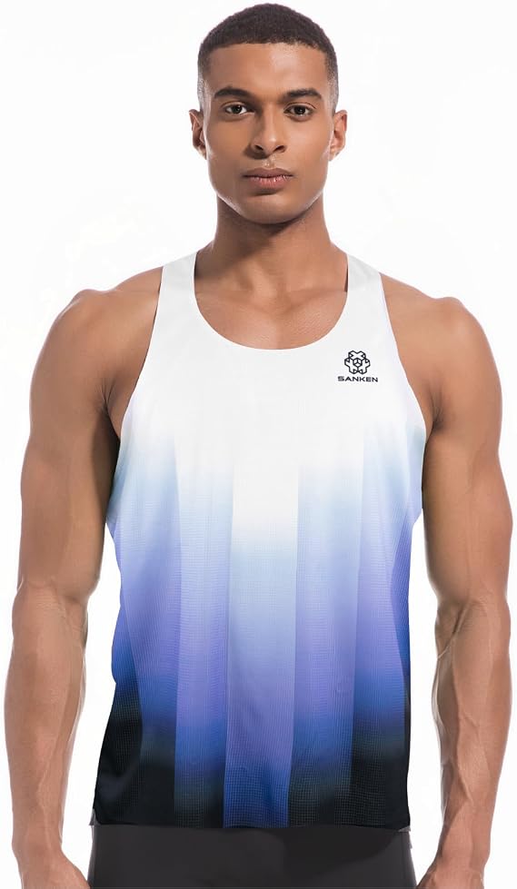 Sanken Men's Seamless Running Tank Tops Ultra Lightweight Marathon Singlets Breathable Race Vests Quick Dry Sleeveless Shirt
