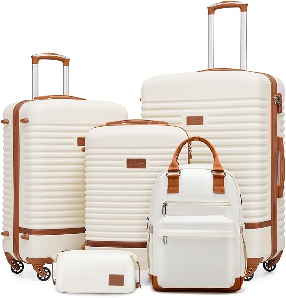COOLIFE 5 Piece Suitcase Set, 20"+24"+28" Suitcases for Family Travel
