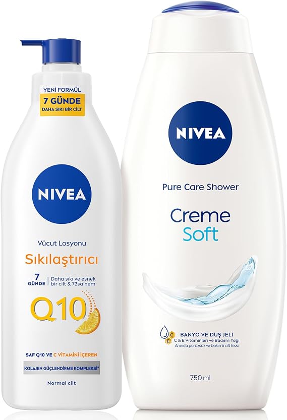 Nivea Creme Soft Kremsi Dokunuş Duş Jeli 750ml ve Q10 Sıkılaştırıcı Nemlendrici Vücut Bakım Losyonu 400ml