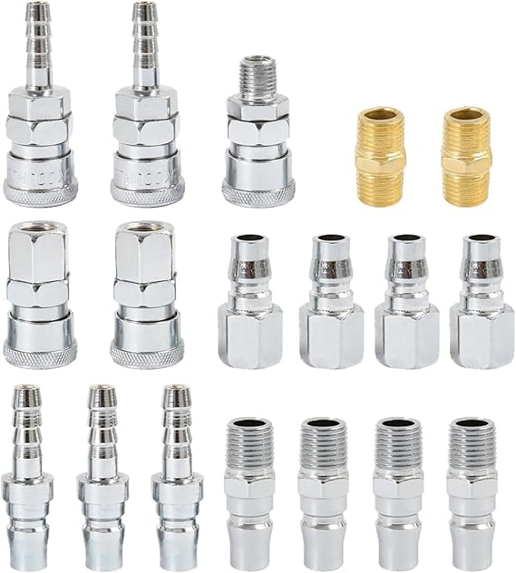 18pcs 1/4" BSP Air Line Euro Hose Fittings Connector Air Line Hose Fittings Couplings Connector Male Female Quick Coupling Release Set