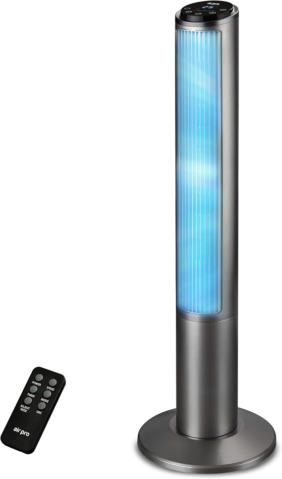 Air Pro 40" Tower Fan SmartVoice™ Control Oscillating Bladeless Fan with Remote - Tall Compact 3 Speeds Quiet 50W Motor Cooling Fan - Floor Standing Fan for Home Office - LED Display 15 Hour Timer