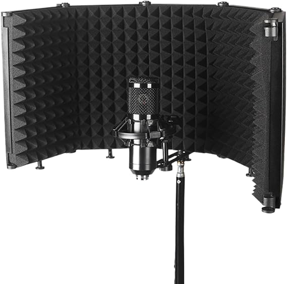 Microphone Isolation Shield - 5 Sided Foam Windscreen, Portable Soundproof Vocal Booth Box, Studio Recording Acoustic Filter, Noise Cancelling Filter, For Podcasting Streaming Music Voice Over
