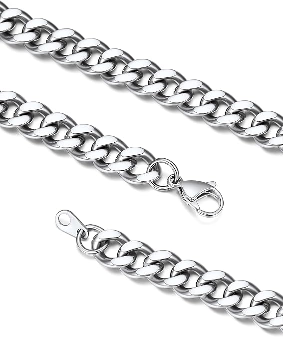 ChainsPro 14-30インチ メンズ 丈夫なマイアミキューバンチェーンネックレス、幅5/7/9/12mm、316Lステンレススチール/18Kゴールドメッキギフトボックスに送る, 14 inch, 金属, 宝石なし