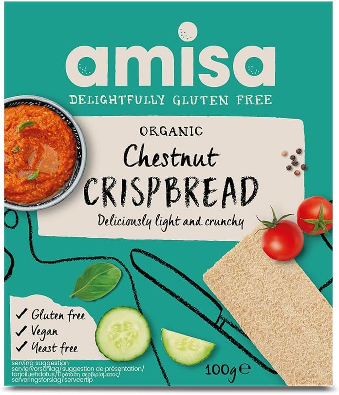 Amisa Organic Chestnut Crispbread, 100g - Light & Crispy Texture - High in Fibre, Vegan-Friendly & Gluten Free