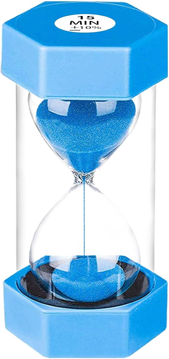 SuLiao Sand Timer 15 Minute Hourglass, Small Blue Plastic Sand Clock 15 Minutes, Sand Watch 15 Min, Hour Glass Colored Sandglass Timer for Kids, Games, Classroom, Decorative