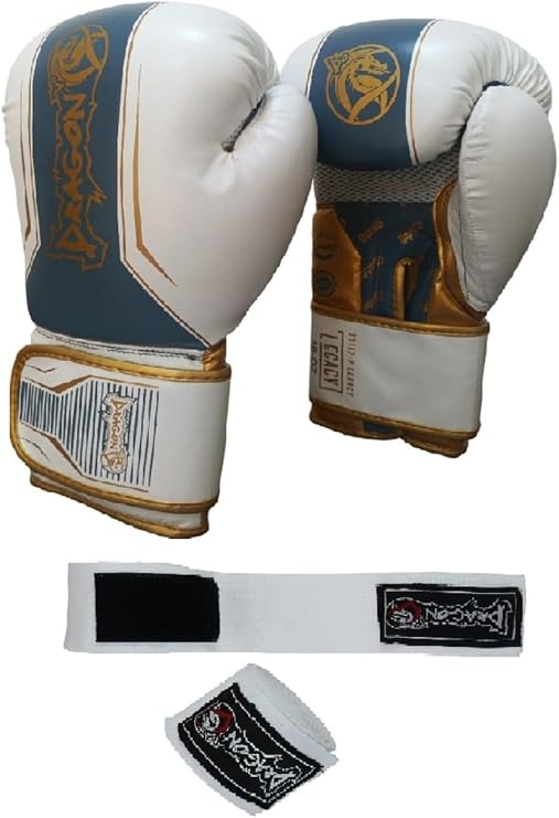 Dragon Do Legacy Kick Boks Eldiveni Muaythai Müsabaka Antreman 2'Li Set Beyaz Altın 10 Oz