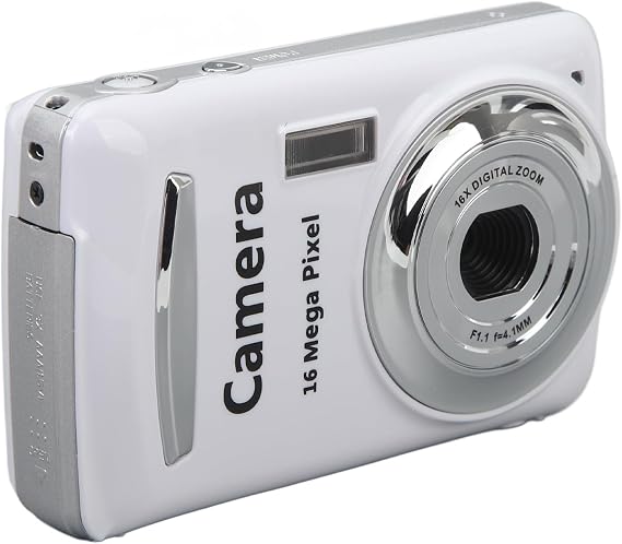 Digital Camera for Photography 16MP Vlogging Camera with 2.4 Inch Screen Compact Travel Camera with 16x Digital Zoom Auto Focus Anti Shake for Beginners (White)