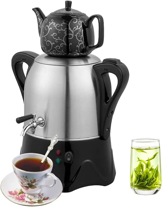 Electric Samovar Tea Maker with Keep Warm & Auto Shut-Off, Stainless Steel & Ceramic Teapot for Coffee and Tea