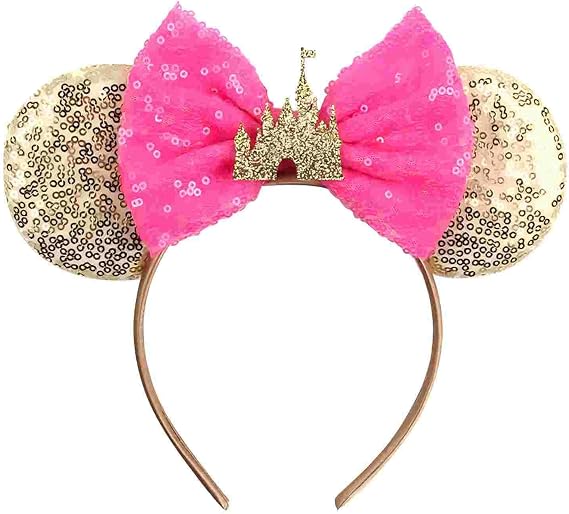 Mouse Ears Headband, Mouse Ears Gift for Women Girls, Sequin Bow Headband Role Play Accessories Party Decorations(Palace)