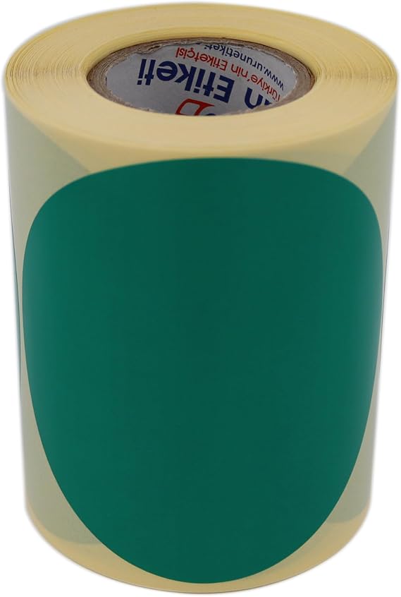 Kuşe Daire Renk Baskılı Çap Etiketi 100mm Daire Ölçülerinde Yuvarlak Çıkartma Sticker Ruloda 250 Adet Kendinden Yapışkanlı Rulo Etiketi Barkod Yazıcılar ile Uyumlu 40mm Kuka (Yeşil)