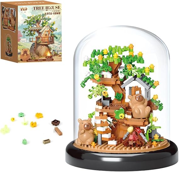 Capybara & Flower Building Set Tree House Building Set with Cover Botanical Construction Blocks Collection Creative Garden Decor for Home Green Display Birthday Gift