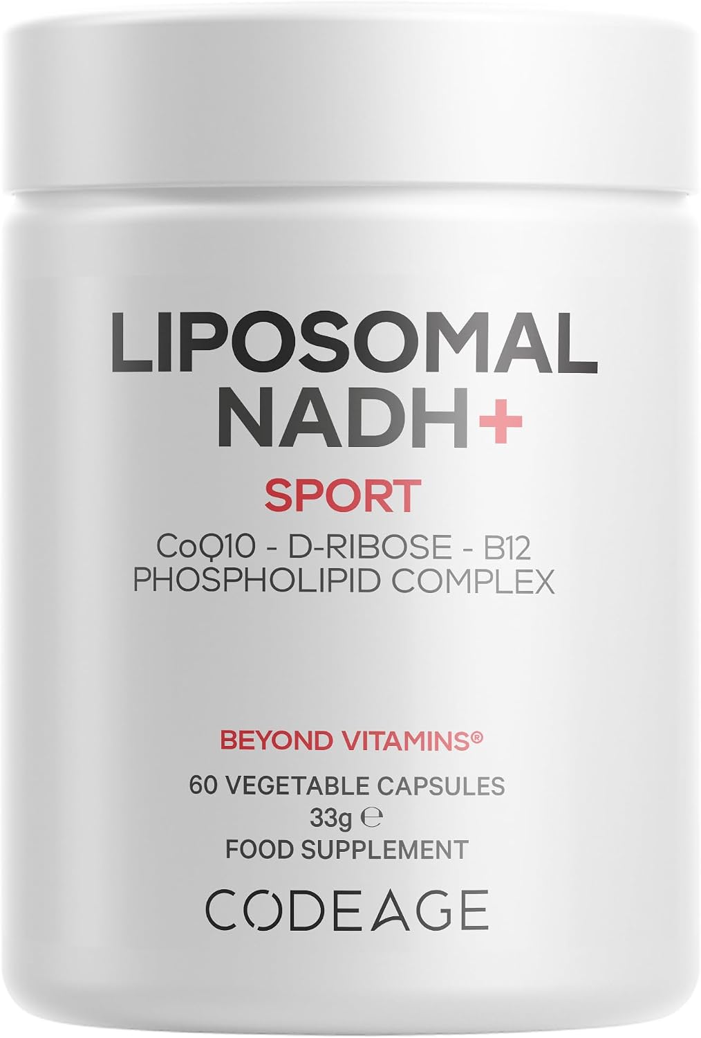 Codeage Liposomal NADH Sport – NADH, CoQ10, D-Ribose & Vitamin B12 – Vegan Supplement with Phospholipid Liposomal Matrix – Gluten-Free, Non-GMO – 60 Capsules – 2-Month Supply