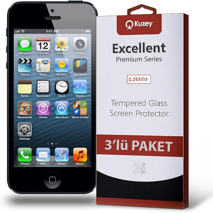 KZY İLETİŞİM Apple iPhone 5 SE ile uyumlu Temperli Ekran Koruyucu Kırılmaz Cam Ekonomik 3'lü Paket