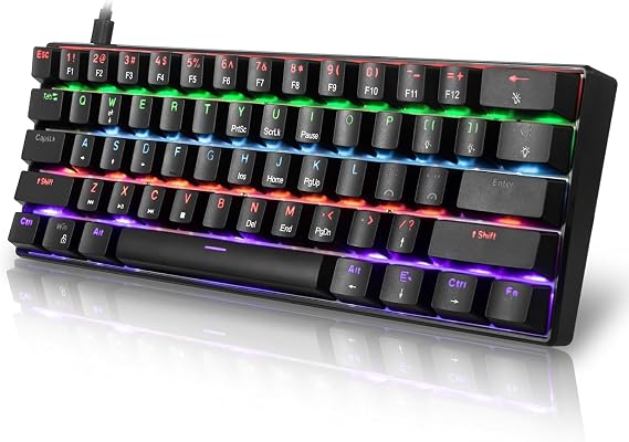 HUO JI 60% Gaming Keyboard Red Axis Quiet Wired Numeric Keyless Mechanical