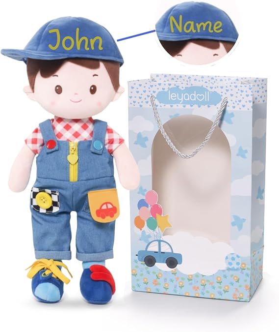 LeyaDoll Personalized Montessori Boy Baby Doll, Learn Toy 2 Year Old Gift