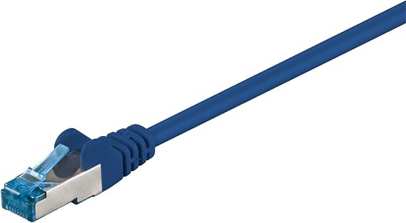 Goobay 92723 CAT 6a Patch Cable Ethernet Cable Double Shielded S-FTP up to 10000 Mbits, 500 Mhz, Halogen-Free Copper Cable, RJ-45 Plug, Gold-Plated Contacts, 2 m, Blue
