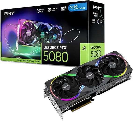 PNY GeFORCE RTX 5080 16GB ARGB Overclocked TripleFan Graphics Board