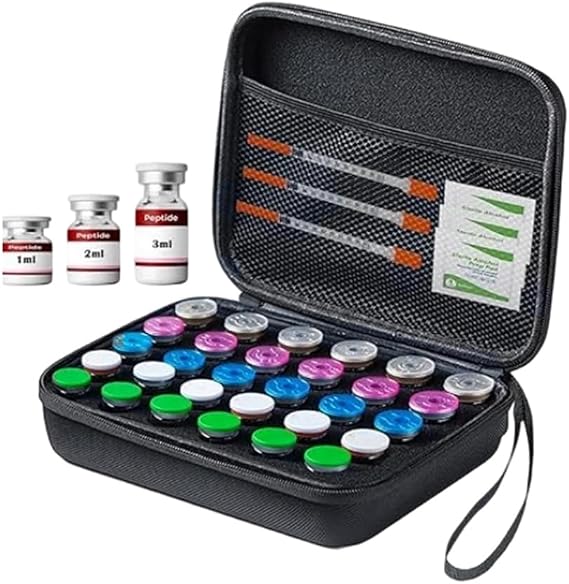 for Fridge Storage Case for Peptide Vials, 30 Slot Organizer for Insulin, GLP-1 1-3ml Vials Hard Shell Travel Portable Case