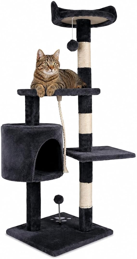 Cat Scratching Tree | 3 Heights with Shelter and Tower with Platforms | Sisal Rope | Large Cat Climber Toy | 116 x 40 x 40 cm | Supports up to 10 kg | Multi-Level | Medium