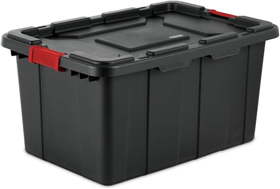 Sterilite 14669004 27-gallon Industrial Tote with Red Latch, Black, 4-Pack by Sterilite