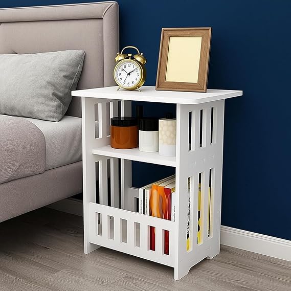 End Table 3 Tier Modern Wood Nightstand End Table Nightstand for Living Room, Bedroom, Bathroom, Balcony White (Classic, 3 tier)