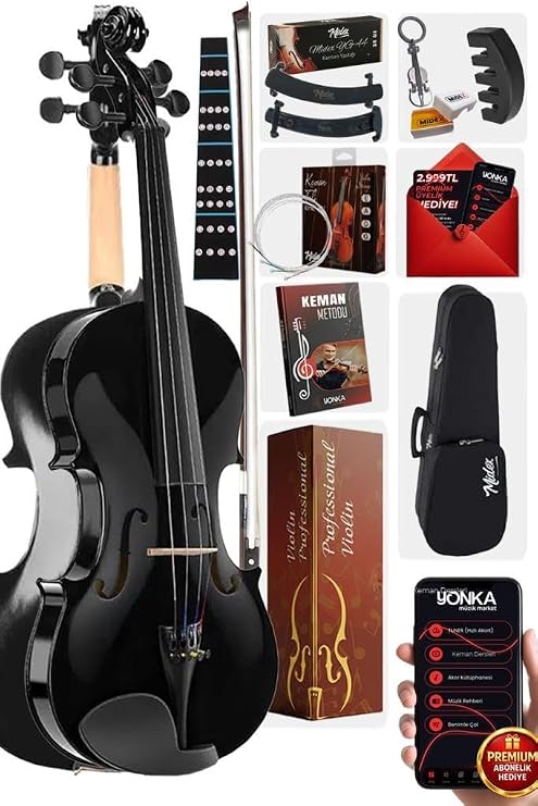 Midex HGA44BK-TYS Full Siyah Set Keman 4/4 (Yastık Reçine Çanta Yedek Tel Susturucu Yay)