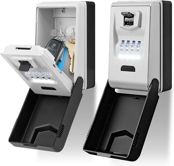 Key Lock Box with Code, Wall-Mounted Lighting Lockbox for Keys for Outdoor