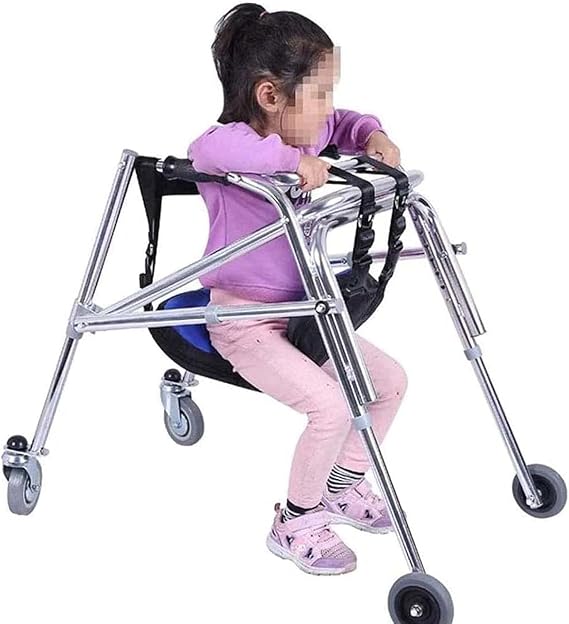 Standing Frame Walker - 4 Wheel Adjustable Folding Rollator with Seat, Child Disability Support Frame for Cerebral Palsy & Rehabilitation (48)
