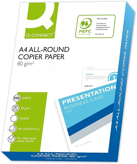 Q-Connect KF17215 Copy Paper for Printer / DIN A4 80 g/m² / 1 x 500 Sheets / Quality C / For Home and Home Office
