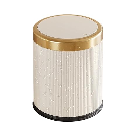 12L Stylish Bathroom Bin Kitchen Trash Can with Lid, Cream White