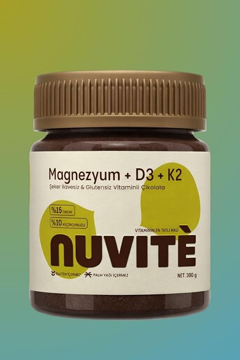 Magnezyum+D3+K2 Glutensiz Şekersiz Keçiboynuzlu Fındıklı Sürülebilir Çikolata 300Gr