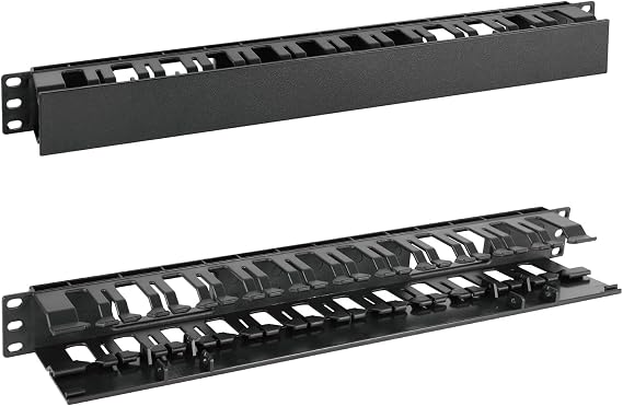Tecmojo Plastic 1U Horizontal Cable Management Panel with Cover - 19-inch Server Rack Cable Organizer with 12 Large Finger Slots (2 Pack)
