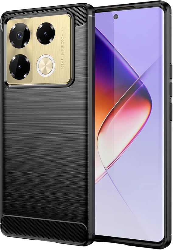 Infinix Note 40 Pro 4G用HTXWXJCケース、スリム薄型カーボンファイバーTPUラバー保護ケース、傷防止耐衝撃カバー、ブラック