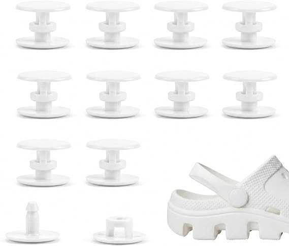 10Pcs Plastic Rivets Croc Rivets Croc Strap Button Replacement Rivets Replacement Plastic Push in Fastener Rivets for Crocs Shoes Boots Wristband Home Daily Use (White)