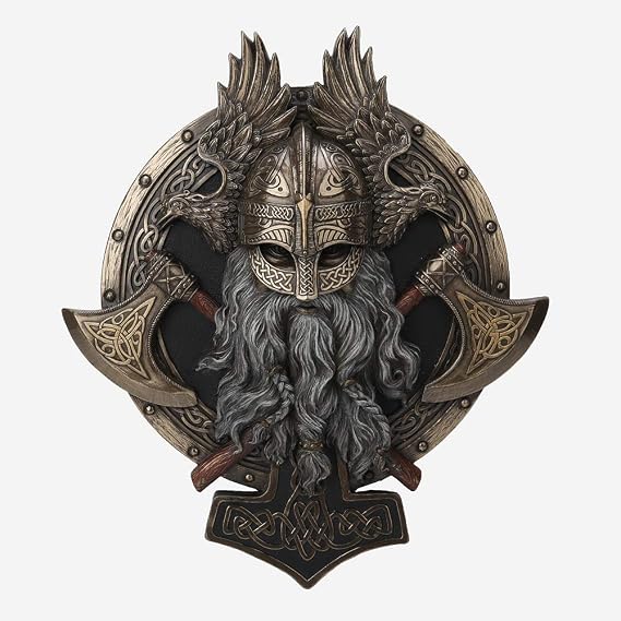 Veronese Design 10 5/8" Viking Duvar Plakası Valhalla Heykeli Soğuk Döküm Bronzlaştırılmış Reçine
