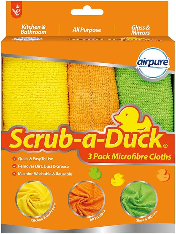 airpure Scrub-a-Duck® Microfibre Cloths (3 Pack) | Quick & Easy to Use | Removed Dirt, Dust & Grease |Machine Washable & Reusable