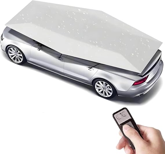 Fully Automatic Movable Carport,Retractable Folding Carport Shelter with Remote Control, All Weather Sun Shade Protection Car Roof Awning for Most Vehicles SilverGrey-5.2m/205in