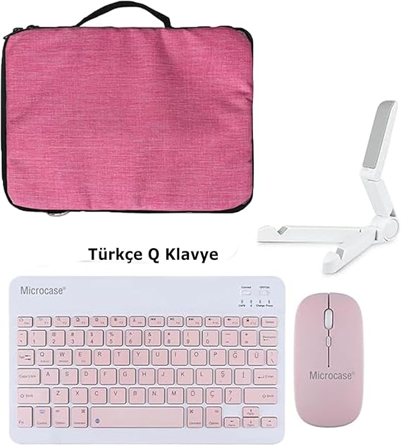 Microcase Honor Pad x8 Lite 9.7 inch Tablet Çanta + Türkçe Bluetooth Klavye + Mouse + Tablet Standı - Pembe AL 8127