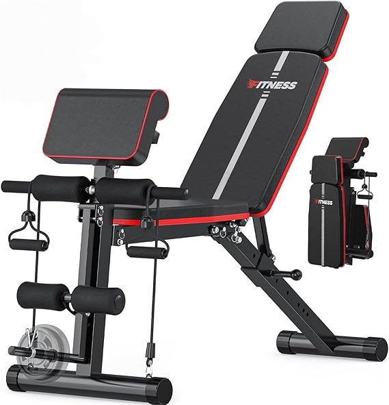 Adjustable Weight Bench for Home Gym, 770LB Foldable Incline Decline Exercise Bench with Leg Extension & Preacher Curl Pad, Quick Adjustment Workout Bench Press
