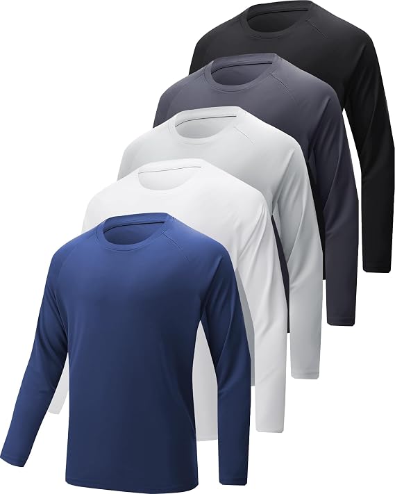 Men's Long Sleeve T-Shirts Sun Protection UPF50+ Gym Sport 3/5/7Pcs