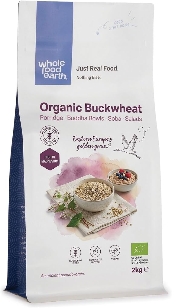 Wholefood Earth Organic Buckwheat – 2 kg | GMO Free | Vegan | Source of Fibre | Certified Organic