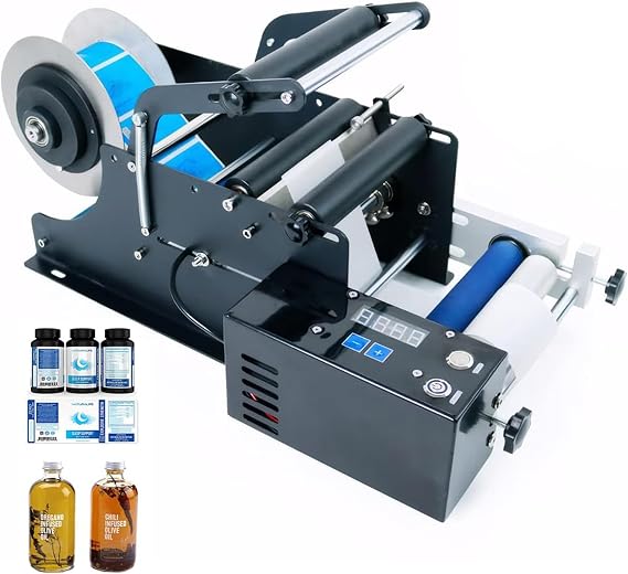Electric Label Applicator, 15-30 Pcs/min Round Bottle Labeling Machine for 15-120mm Diameter, Automatic Sticker Label Printer Packing Machine for Food Catering Daily