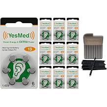 YesMed Extra Power 13 Numara İşitme Cihazı Pili (10 Paket x 6 Adet = 60 Adet Pil) + HEDİYE YesMed WaxStop Filtre