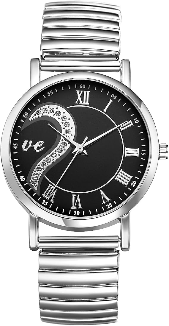 JewelryWe Pair of Watches Analogue Quartz Partner Friendship Wristwatch Elastic Metal Strap Ultra Thin Watch with Illuminating Hands Gift for Men Women Silver