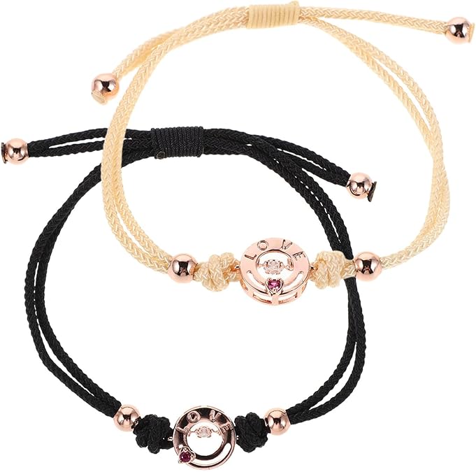 SHINEOFI Vibrating Distance Couple Bracelets Adjustable Relationship Matching Bracelet Pair for Long Distance Touch Connection Woven Him and Her Wristbands Gift for Couples