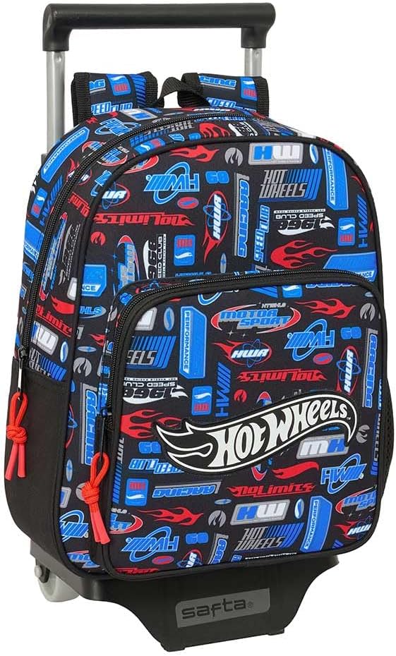Safta | School Backpack with Removable Hot Wheels Trolley, 27x10x67 cm, Fastening System, Ergonomic and Padded Shoulder Pads, Bottle Holder Pocket and Large Front, Measures 27x10x13 cm