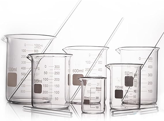 Borosilicate Glass Beaker Set with Stirring Rod – Low Form Lab Beakers with Printed Scale, Mixing Beakers for Chemistry & Science Experiments, 50ml-1000ml (Multiple Sizes),500ml