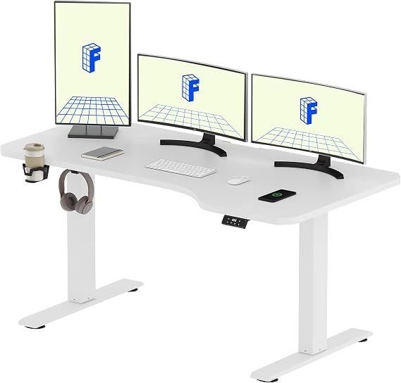 FLEXISPOT Standing Desk Electric Height Adjustable Sit Stand Up with Backpack Hook Memory Smart Panel for Home Office, 160 * 75cm White