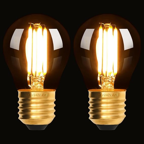 Terafeels 2 Pack E27 Vintage LED Light Bulbs, G45, 4W, 220-240V, 2200K Warm Amber Glow, Clear Glass, Edison Screw in Light Bulb for Lamp [Energy Class E]