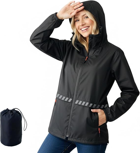 Waterproof Rain Jacket for Women, Lightweight Packable Raincoat with Hood for Outdoor Golf Hiking Travel Windbreaker